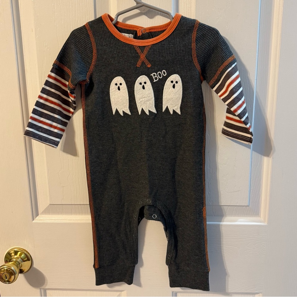 Mud Pie Long‎ Sleeve Ghost Appliqué - One Piece 6-9 Month Outfit